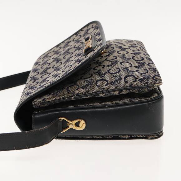 CELINE C Sulky Shoulder Bag Canvas Leather Navy Gold - Picture 4 of 16